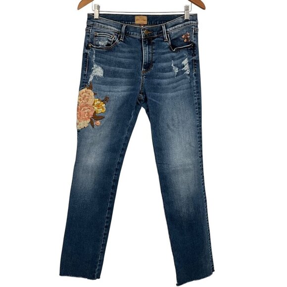 Driftwood Audrey Jeans Dark Wash Denim Size 29 Floral Embroidery Straight Leg - Picture 1 of 9